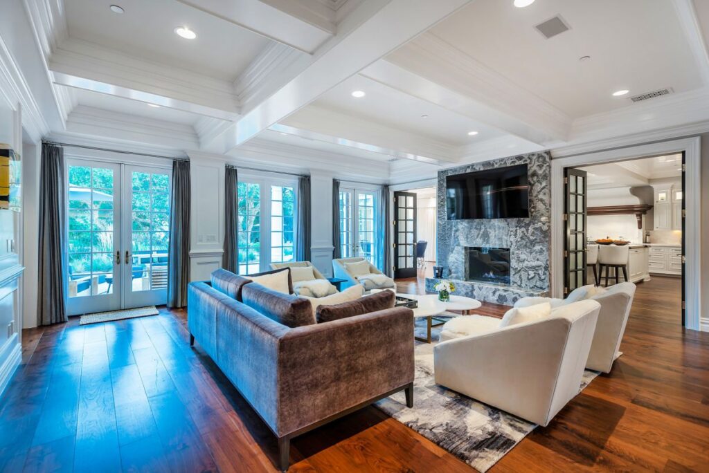 The Hamptons Style House is a Epic custom landmark estate with complete privacy and unobstructed fairway, lakes and mountain views now available for sale. This home located at 224 W Stafford Rd, Thousand Oaks, California; offering 5 bedrooms and 8 bathrooms with over 10,700 square feet of living spaces.