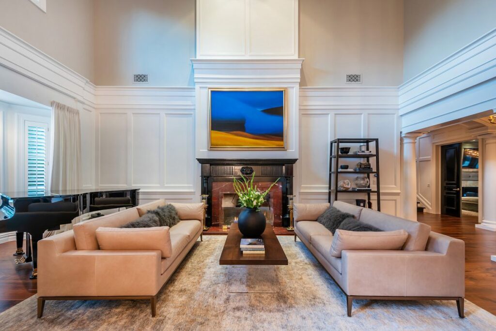The Hamptons Style House is a Epic custom landmark estate with complete privacy and unobstructed fairway, lakes and mountain views now available for sale. This home located at 224 W Stafford Rd, Thousand Oaks, California; offering 5 bedrooms and 8 bathrooms with over 10,700 square feet of living spaces.