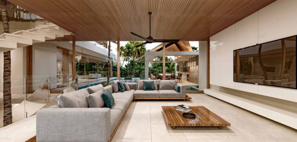Modern Thai House Concept is a project located in Noosa Heads, Sunshine Coast, Australia was designed in concept stage by Chris Clout Design in Tropical contemporary style; it offers great connection between the indoors and outdoors with views to the waterfront and gardens.