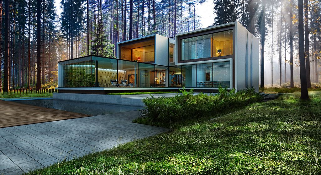 Design Concept of dreamy Modern House is a project located in Ukraine was designed in concept stage by Alexander Zhidkov Architect in contemporary style; it offers luxurious modern living in forest.