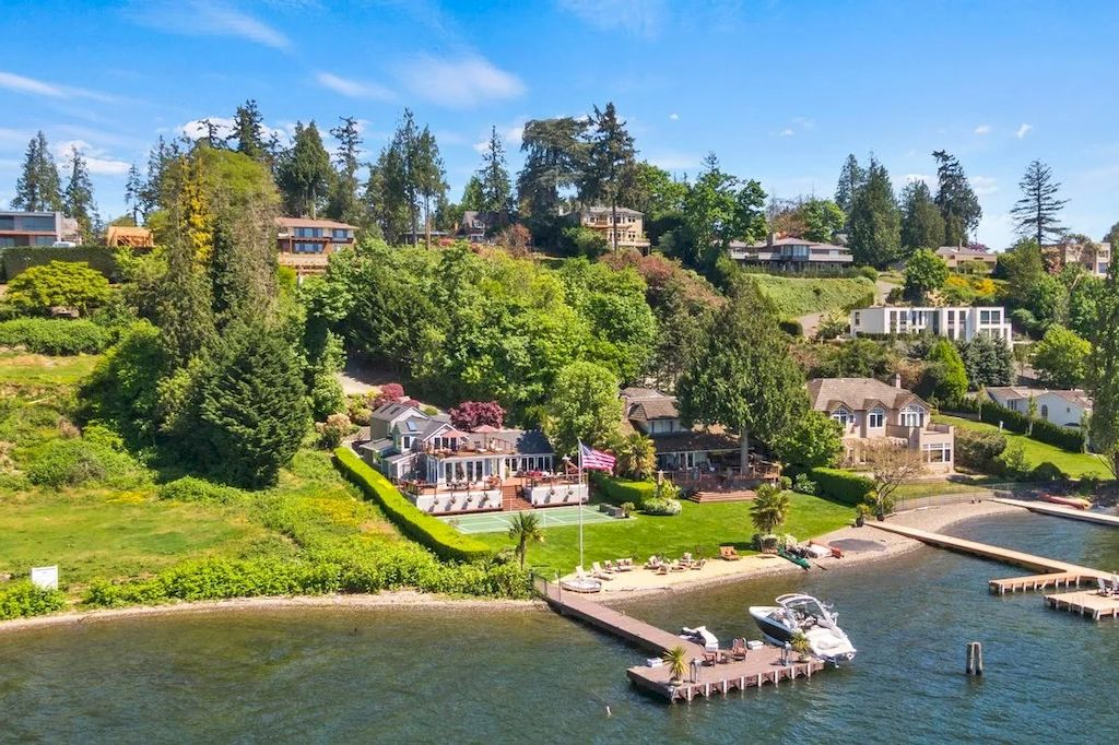 The Waterfront Home in Washington offers shimmering views of the water, city & mountains now available for sale. This home is located at 3261 Evergreen Point Rd, Medina, Washington