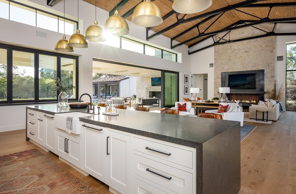 The Home in Rancho Santa Fe is a brand new estate with An impressive open-living great room boasts a soaring ceiling now available for sale. This home located at 16836 El Zorro Vis, Rancho Santa Fe, California