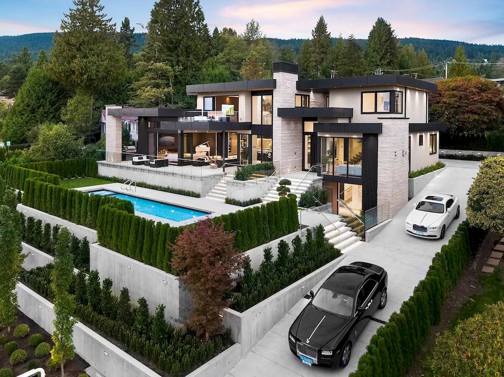 The Modern Estate in West Vancouver features beautiful ocecan views  now available for sale. This home is located at 1225 Renton Rd, West Vancouver, BC V7S 2L1, Canada
