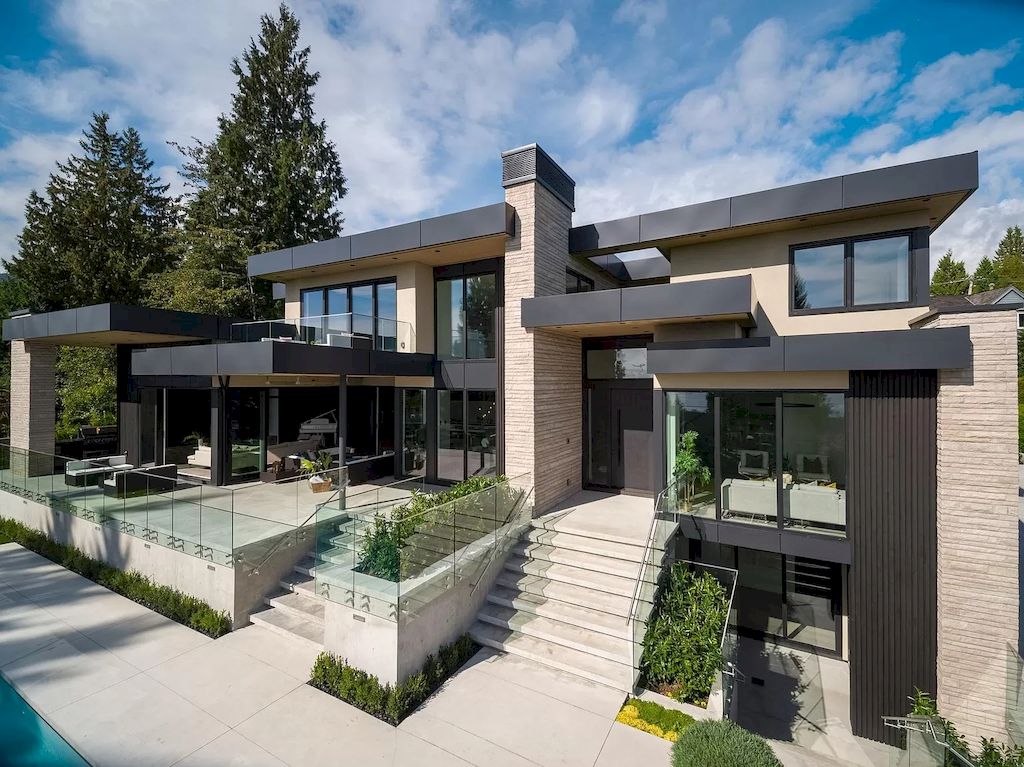 The Modern Estate in West Vancouver features beautiful ocecan views  now available for sale. This home is located at 1225 Renton Rd, West Vancouver, BC V7S 2L1, Canada