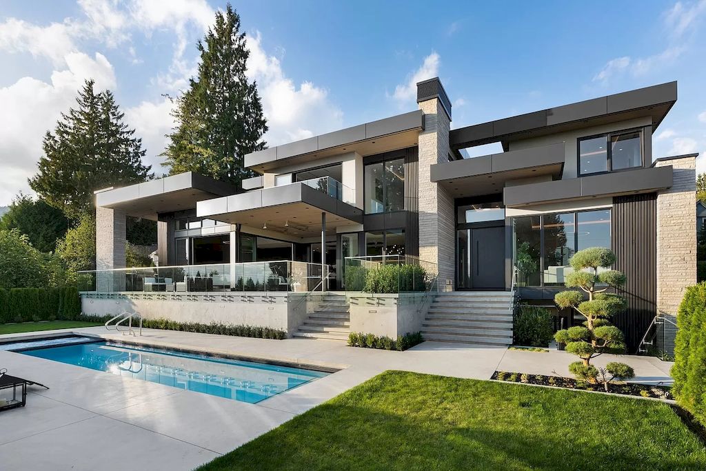 The Modern Estate in West Vancouver features beautiful ocecan views  now available for sale. This home is located at 1225 Renton Rd, West Vancouver, BC V7S 2L1, Canada