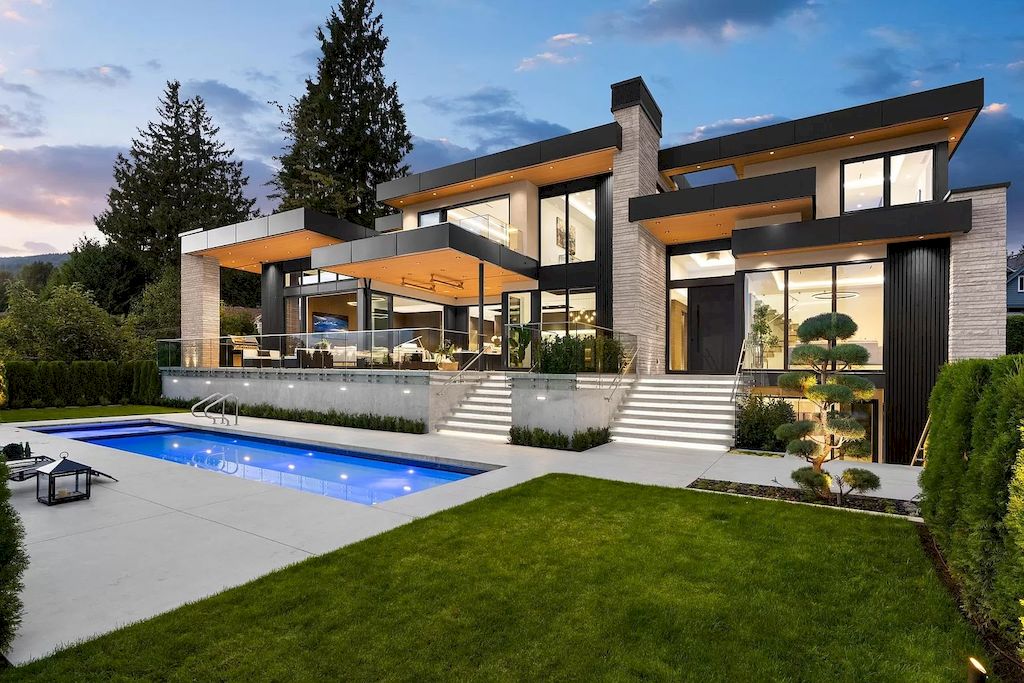 The Modern Estate in West Vancouver features beautiful ocecan views  now available for sale. This home is located at 1225 Renton Rd, West Vancouver, BC V7S 2L1, Canada