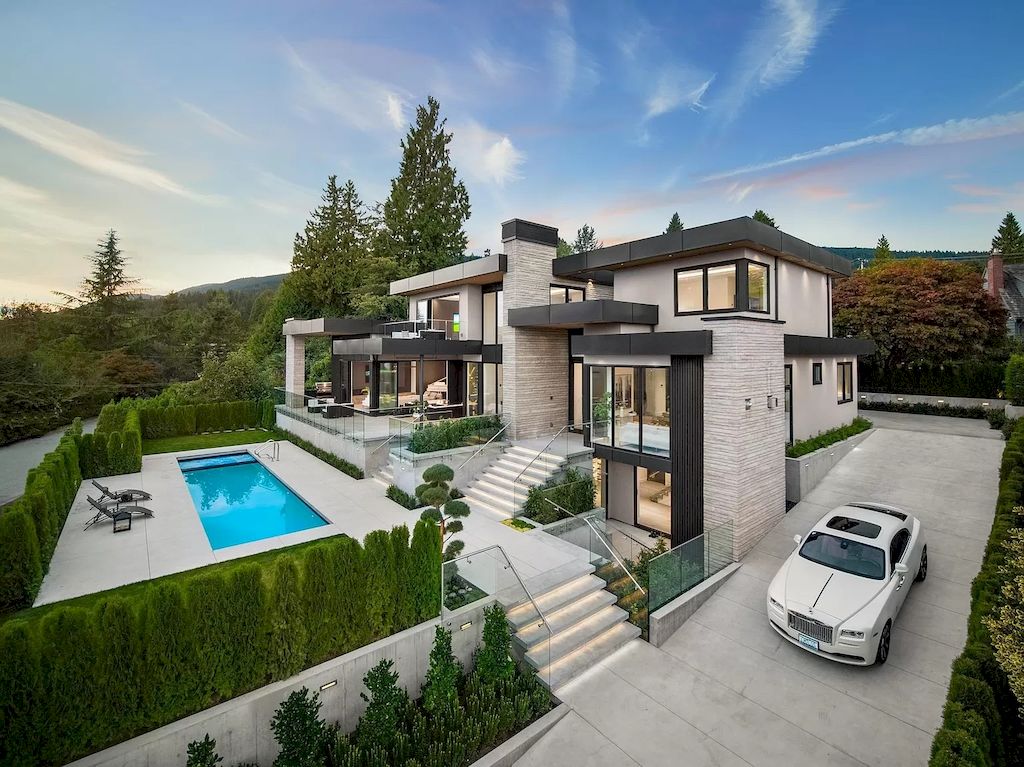 The Modern Estate in West Vancouver features beautiful ocecan views  now available for sale. This home is located at 1225 Renton Rd, West Vancouver, BC V7S 2L1, Canada