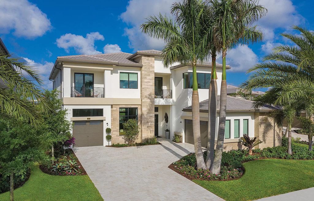 The Boca Raton Home offers a contemporary Geometric Pool with Negative Edge spa and gorgeous upgraded polished Travertine deck overlooking the lake now available for sale. This home located at 17161 Ludovica Ln, Boca Raton, Florida