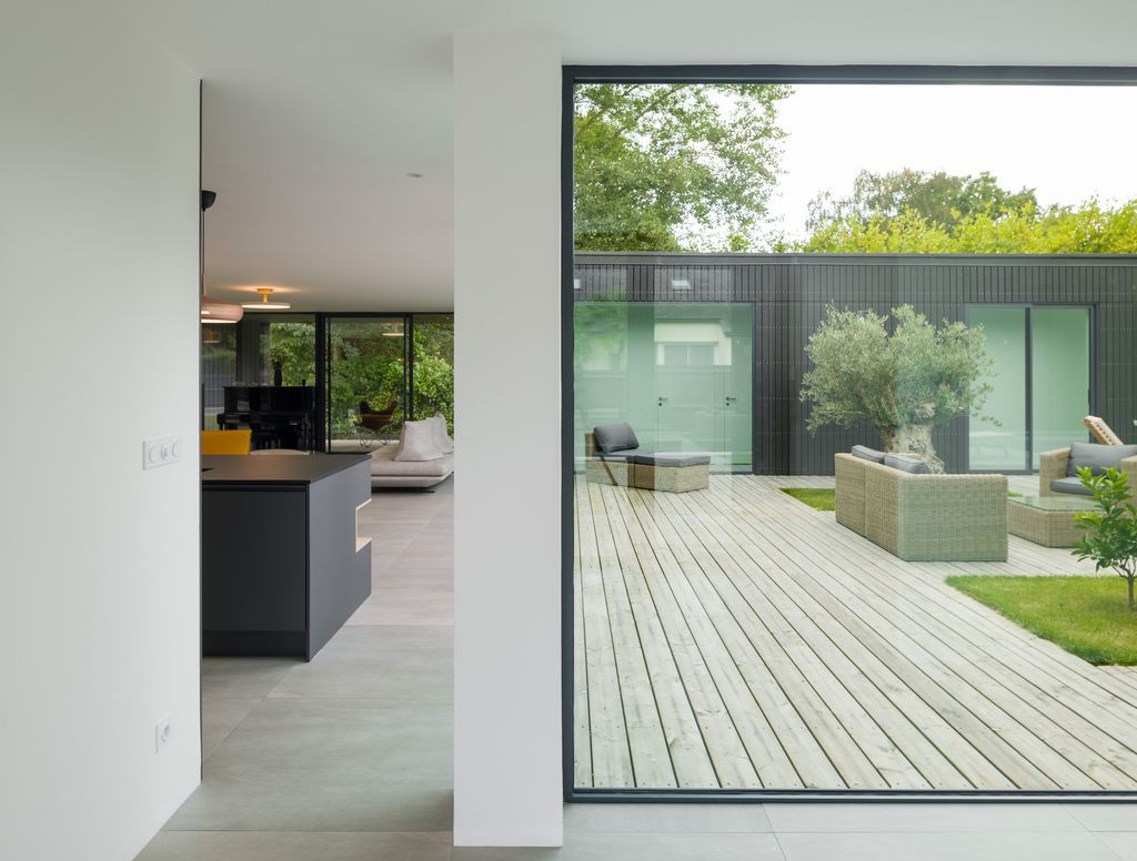 House U Stunning rectangular shape House open to the sky by Atelier 56S 9