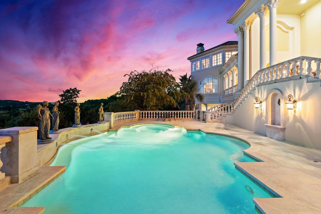 The Mansion in Austin is a elegant Italian Baroque estate custom designed by Cornerstone Architect Group and built by Michael Deane Homes now available for sale. This home located at 7901 Escala Dr, Austin, Texas