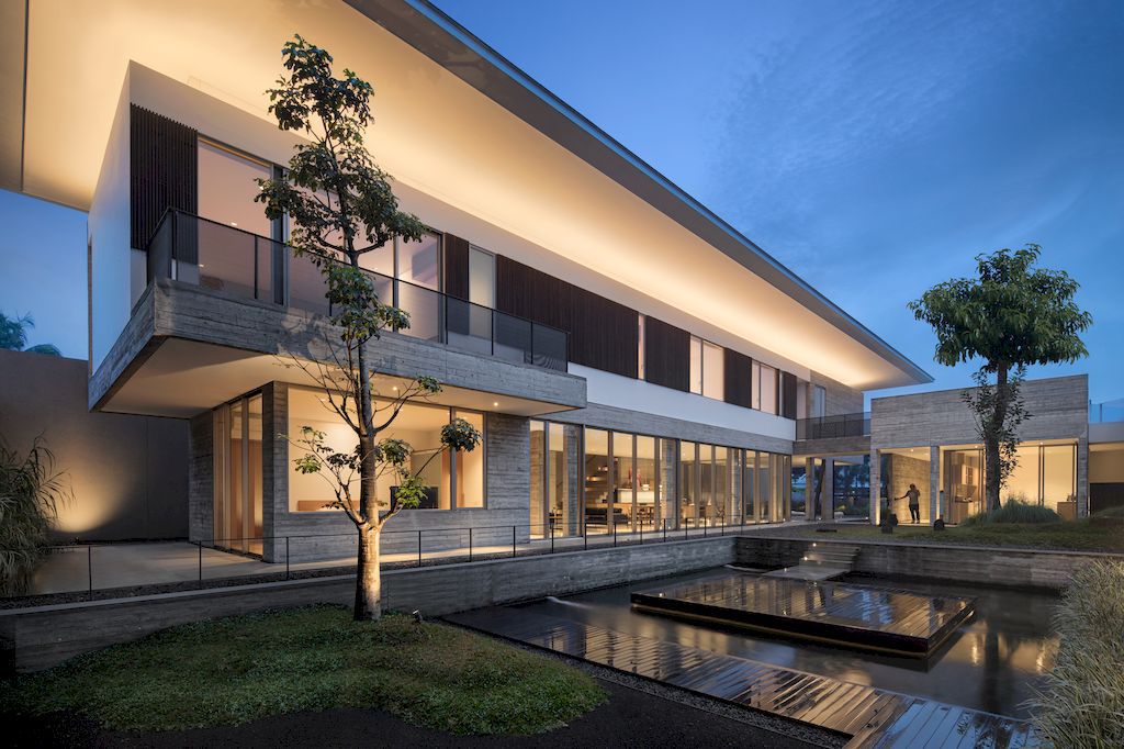 Hover House with rustic brutal of concrete Design by Pranala Associates 13