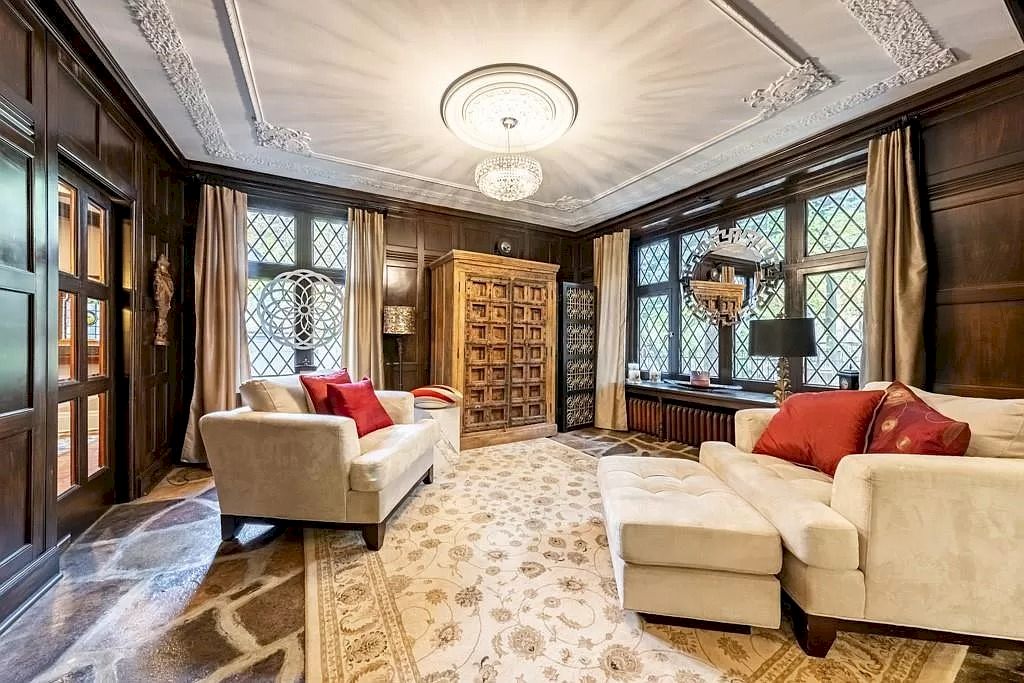The Mississauga Castle Embraces meticulous hand crafted wood work, painted murals and exquisite stained glass windows now available for sale