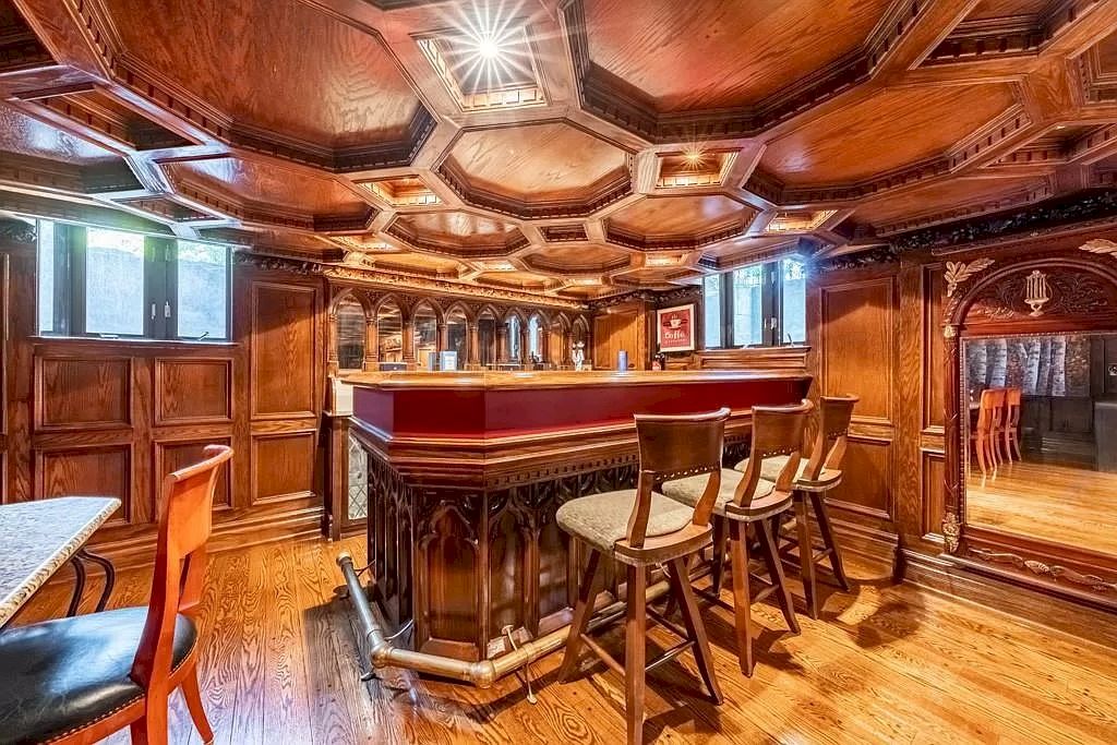 The Mississauga Castle Embraces meticulous hand crafted wood work, painted murals and exquisite stained glass windows now available for sale