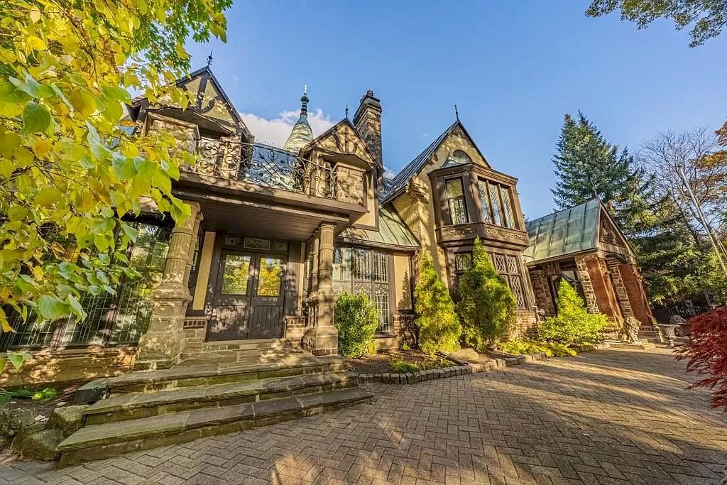The Mississauga Castle Embraces meticulous hand crafted wood work, painted murals and exquisite stained glass windows now available for sale