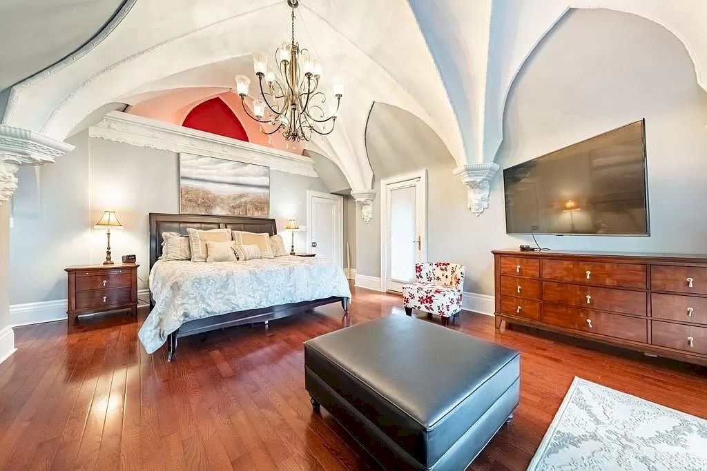 The Mississauga Castle Embraces meticulous hand crafted wood work, painted murals and exquisite stained glass windows now available for sale
