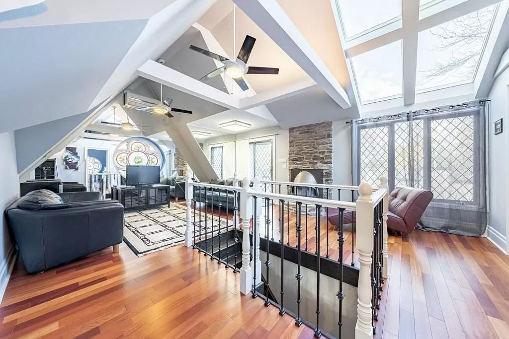 The Mississauga Castle Embraces meticulous hand crafted wood work, painted murals and exquisite stained glass windows now available for sale