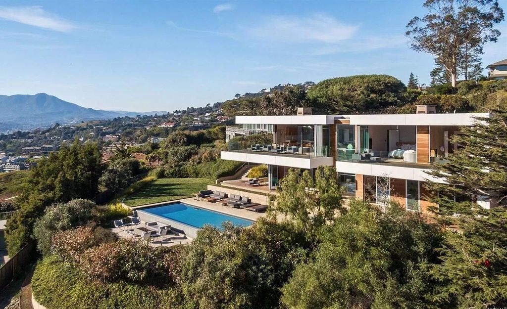 The Home in Tiburon an icon of modern design nestled in the hills above downtown Tiburon, boasts the finest views in the Bay Area now available for sale. This home located at 1860 Mountain View Dr, Belvedere Tiburon, California