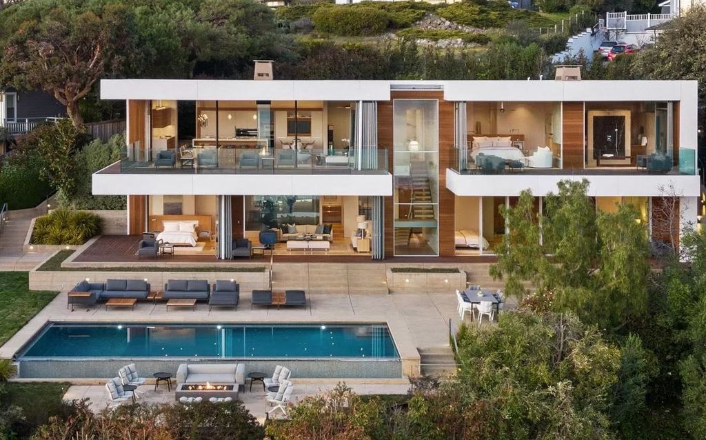The Home in Tiburon an icon of modern design nestled in the hills above downtown Tiburon, boasts the finest views in the Bay Area now available for sale. This home located at 1860 Mountain View Dr, Belvedere Tiburon, California