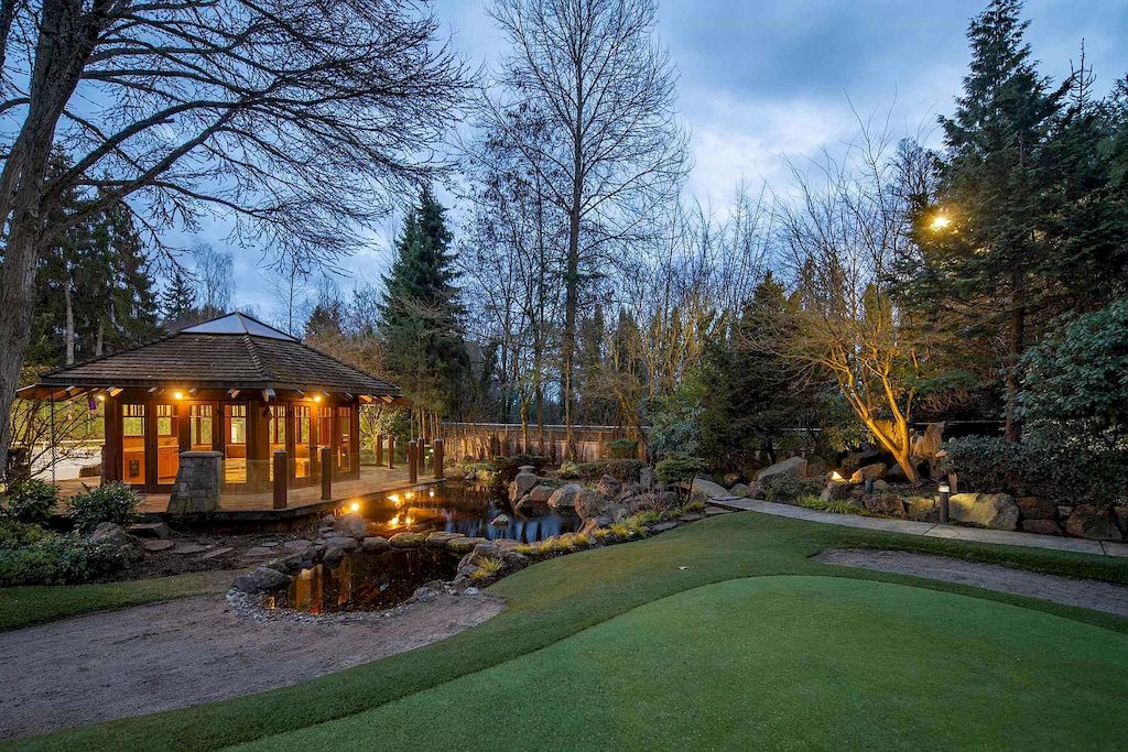 The House in Vancouver has exceptionally landscaped outdoor grounds feature a full size tennis court, a mini golf putting green, a Japanese Zen garden, now available for sale