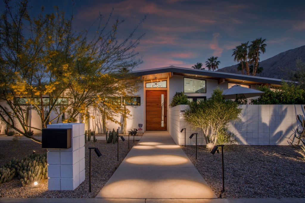 The Home in Palm Springs is a flawless mid century pool estate with the highest level of finish and sophistication surrounded by pristine mountain views now available for sale. This home located at 1189 N Rose Ave, Palm Springs, California