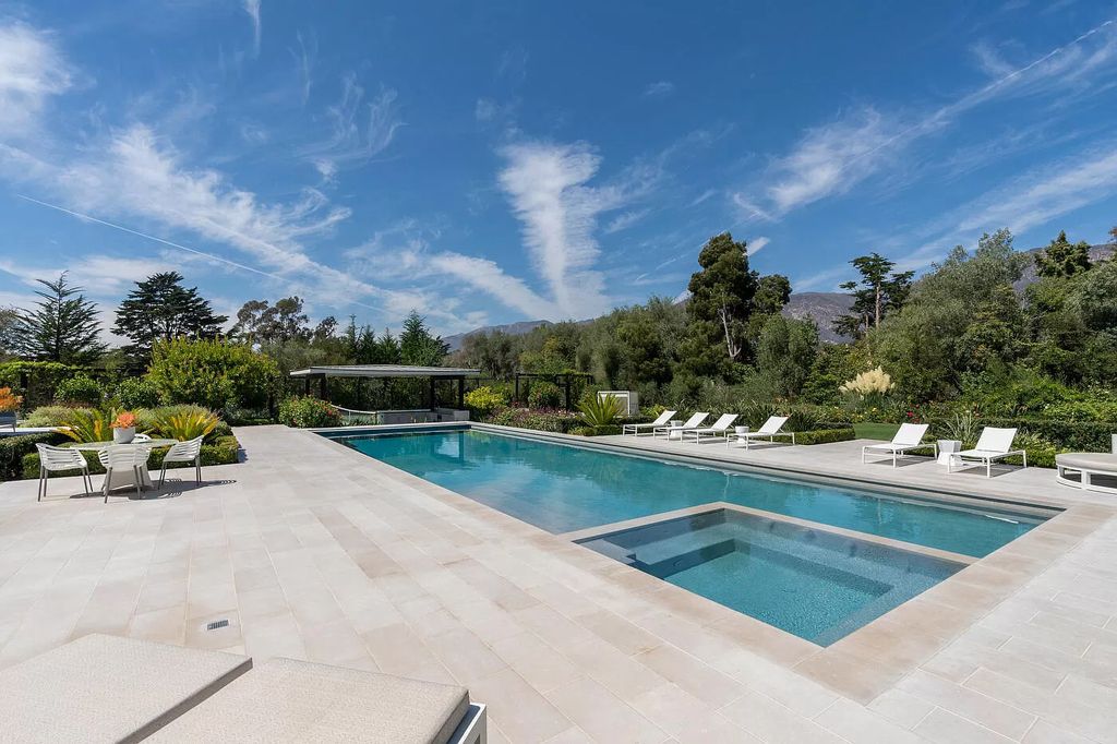 The Home in Santa Barbara is a stunning modern estate with newly constructed pool and spa, tennis court wit pavilion, vegetable gardens, firepit, stunning mountain, ocean and golf-course views now available for sale. This home located at 1850 Jelinda Dr, Santa Barbara, California