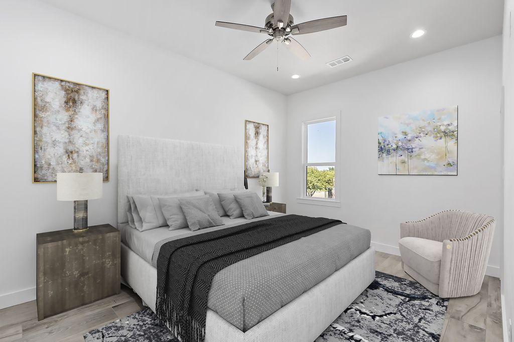 The Home in Bryan, a luxurious custom residence has a open concept great room complete with 20-foot ceilings, a beautifully designed pool and elegant outdoor entertaining area. This home located at 7163 Riverstone Dr, Bryan, Texas.