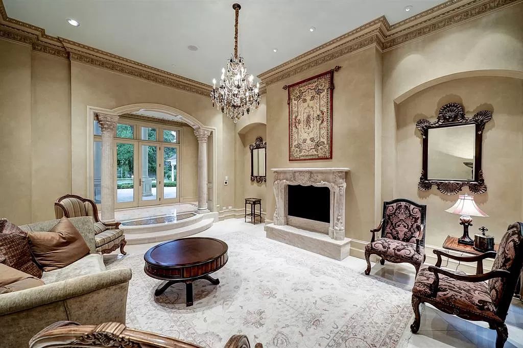 The Masterpiece in Houston, a memorial estate showcases cohesive French design elements blending rustic textures and bold materials. This home located at 705 Kuhlman Rd, Houston, Texas.