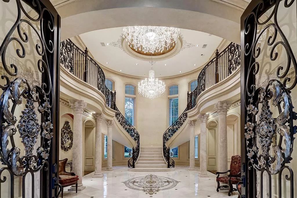The Masterpiece in Houston, a memorial estate showcases cohesive French design elements blending rustic textures and bold materials. This home located at 705 Kuhlman Rd, Houston, Texas.