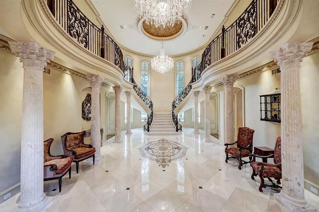 The Masterpiece in Houston, a memorial estate showcases cohesive French design elements blending rustic textures and bold materials. This home located at 705 Kuhlman Rd, Houston, Texas.