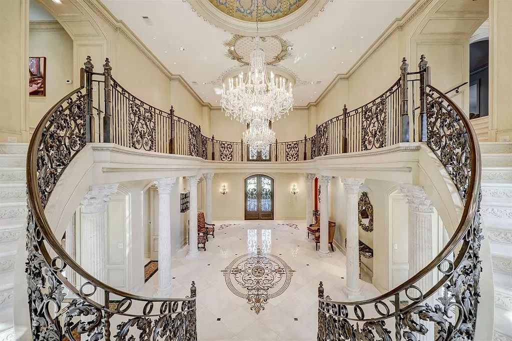 The Masterpiece in Houston, a memorial estate showcases cohesive French design elements blending rustic textures and bold materials. This home located at 705 Kuhlman Rd, Houston, Texas.