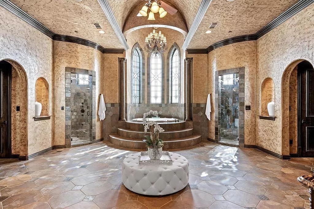The Estate in Southlake, a castle-like residence blends old world appeal with a modern layout featuring breathtaking ceiling treatments and hand-carved moldings is now available for sale. This home located at 3716 N White Chapel Blvd, Southlake, Texas