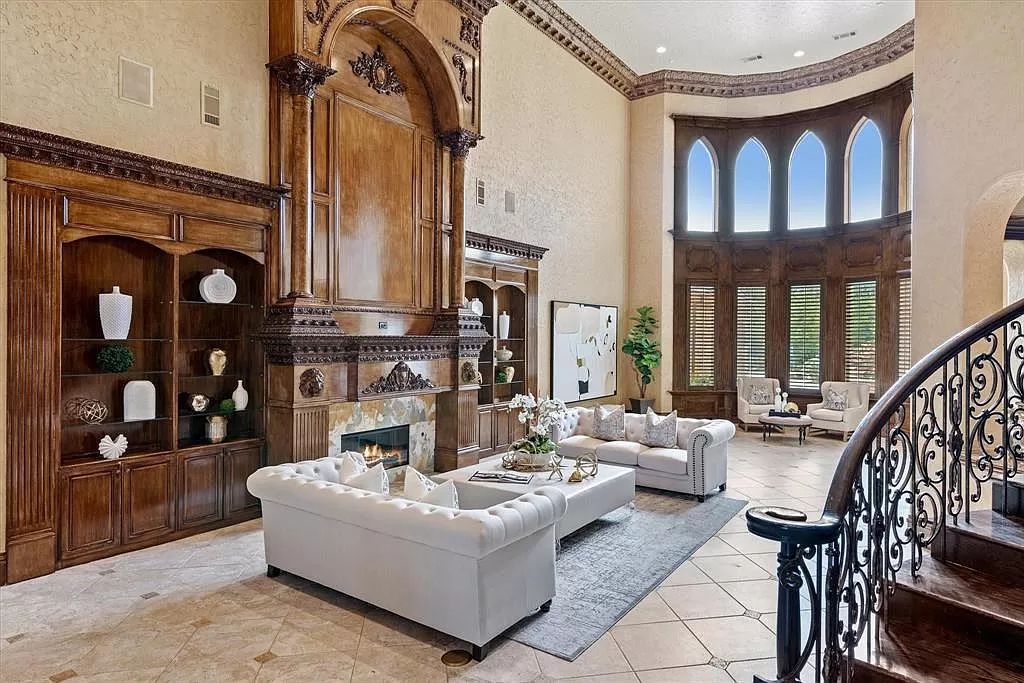 The Estate in Southlake, a castle-like residence blends old world appeal with a modern layout featuring breathtaking ceiling treatments and hand-carved moldings is now available for sale. This home located at 3716 N White Chapel Blvd, Southlake, Texas