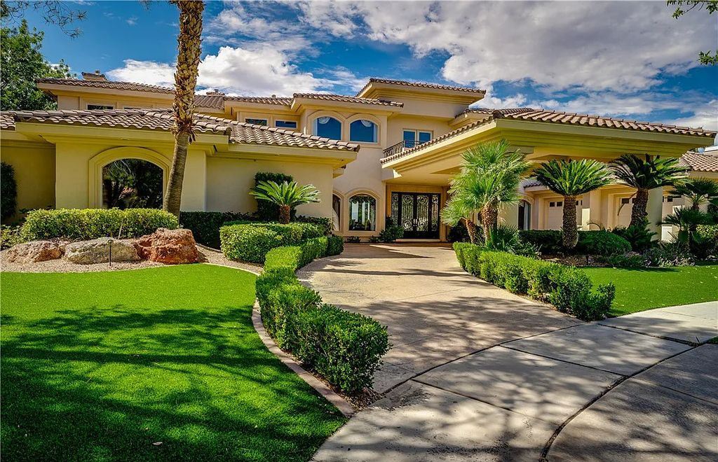 The Home in Henderson, an elegant Terracina estate with classic finishes in a prestigious guard-gated community offers panoramic mountain, sprawling golf course, city, and Strip views is now available for sale. This home located at 2608 Ragusa Ct, Henderson, Nevada