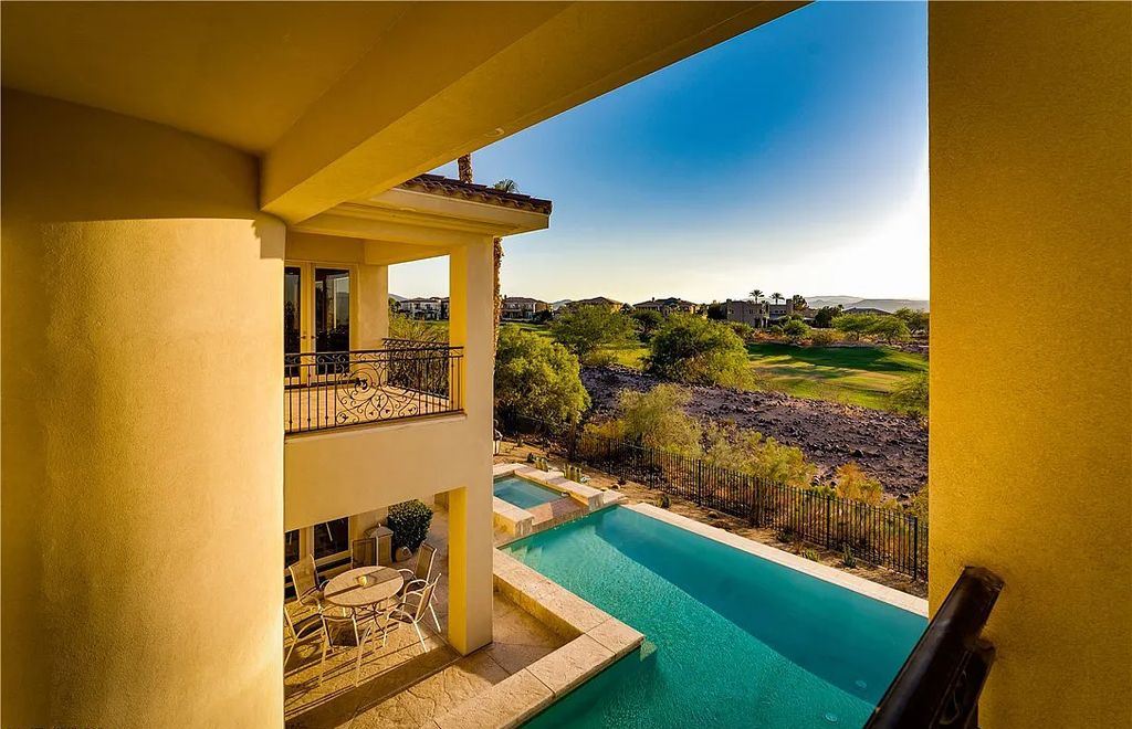 The Home in Henderson, an elegant Terracina estate with classic finishes in a prestigious guard-gated community offers panoramic mountain, sprawling golf course, city, and Strip views is now available for sale. This home located at 2608 Ragusa Ct, Henderson, Nevada