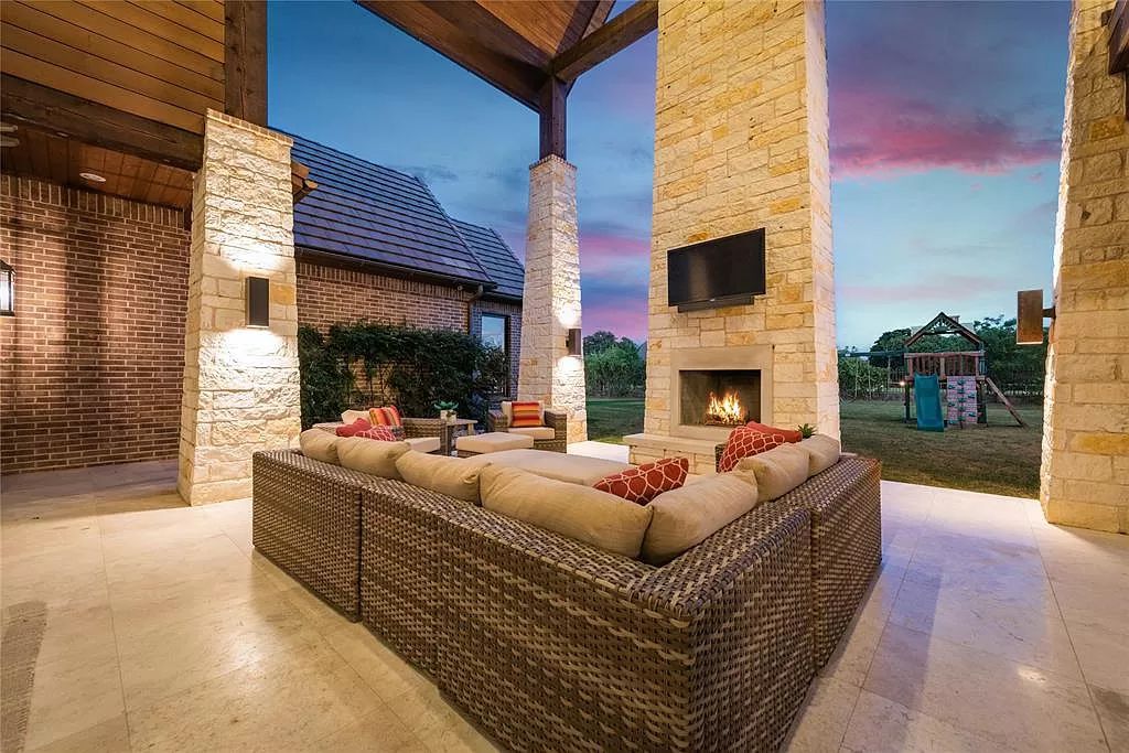 The Home in Flower Mound, a prominent 2 acre estate nestled in the gated and guarded neighborhood of Chateau de lac offering an impressive outdoor living and a picturesque entryway is now available for sale. This house located at 1901 Genevieve Ct, Flower Mound, Texas