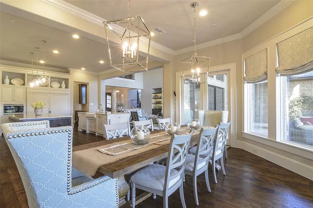 The Home in Flower Mound, a prominent 2 acre estate nestled in the gated and guarded neighborhood of Chateau de lac offering an impressive outdoor living and a picturesque entryway is now available for sale. This house located at 1901 Genevieve Ct, Flower Mound, Texas