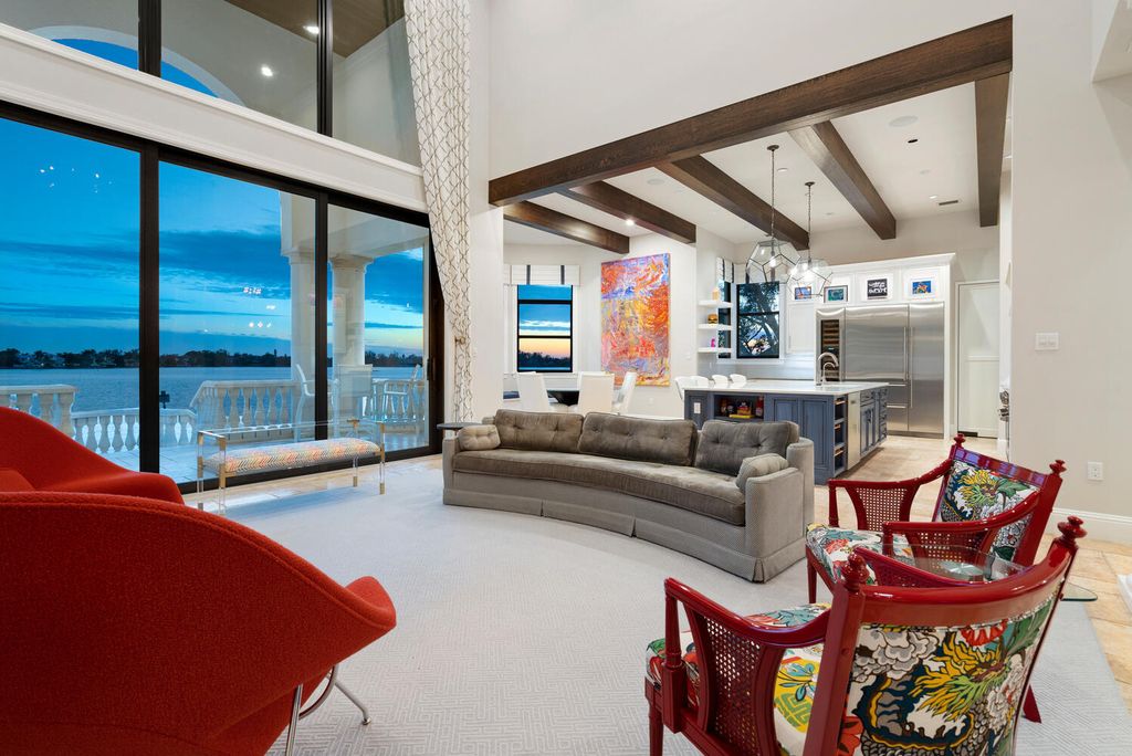 7350 Captain Kidd Ave, Sarasota, Florida is an amazing bay front estate accentuates a light and bright designer open floor plan which effortlessly blends architectural character with a modern look.