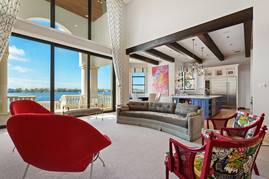 7350 Captain Kidd Ave, Sarasota, Florida is an amazing bay front estate accentuates a light and bright designer open floor plan which effortlessly blends architectural character with a modern look.