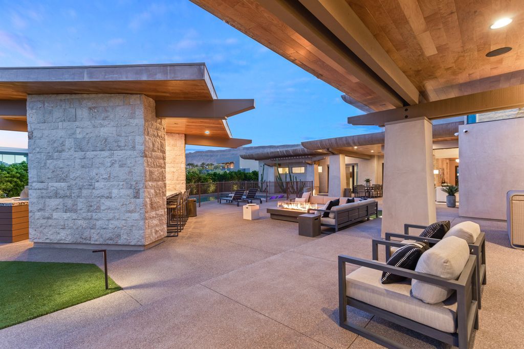 The Home in Las Vegas, an exceptional property boasts the pinnacle of luxury living with amazing entertaining features including resort-style backyard, pool & spa, elevator, kitchen pavilion, fire table, & an expansive turf area and more is now available for sale. This home located at 16 Flying Cloud Ln, Las Vegas, Nevada
