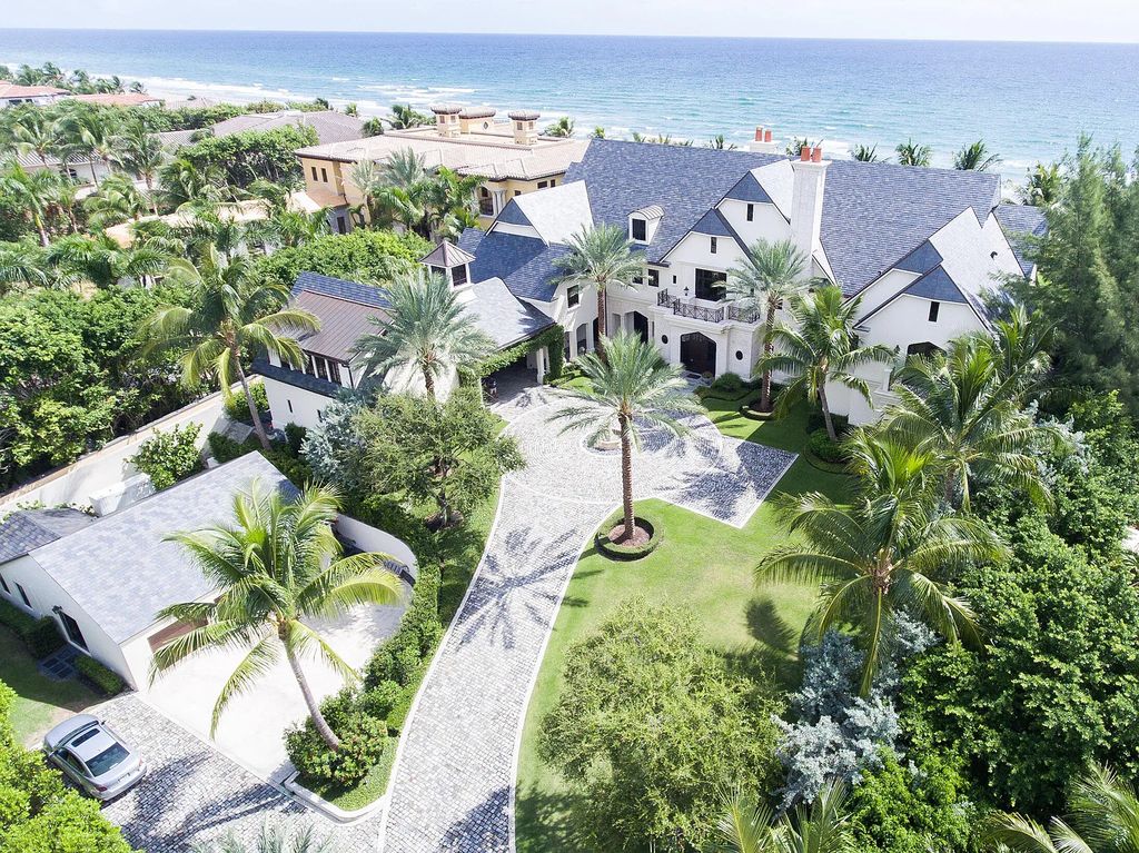 The Mansion in Highland Beach, a trophy property delivers over 150 feet of private manicured beachfront  on nearly 2 acres featuring modern French-Eclectic architecture, transitional interiors is now available for sale. This home located at 2455 S Ocean Blvd, Highland Beach, Florida