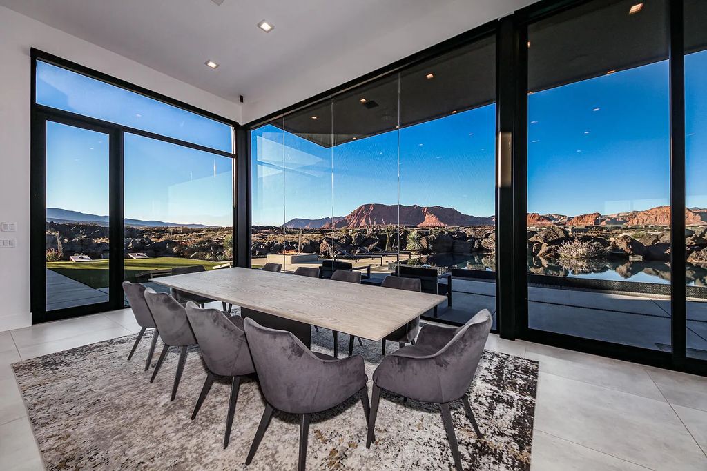 2399 N Kiva Trail, Saint George, Utah is a truly one of a kind contemporary estate sits 28 feet above the street below, boasts 360 degree views, including a picture perfect framing of Snow Canyon, Red Mountain, Pine Valley Mountain, Movie Rock, and the Kachina Cliffs.