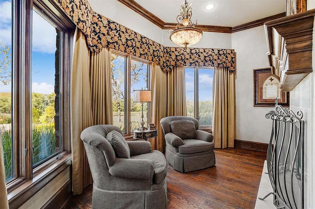 1101 E Hickory Hill Road, Argyle, Texas is a meticulous estate with amazing amenities including 4 fireplaces, climate-controlled wine room accommodates 250-300 bottles, exercise room, guest suite, game room, poker room, media room.