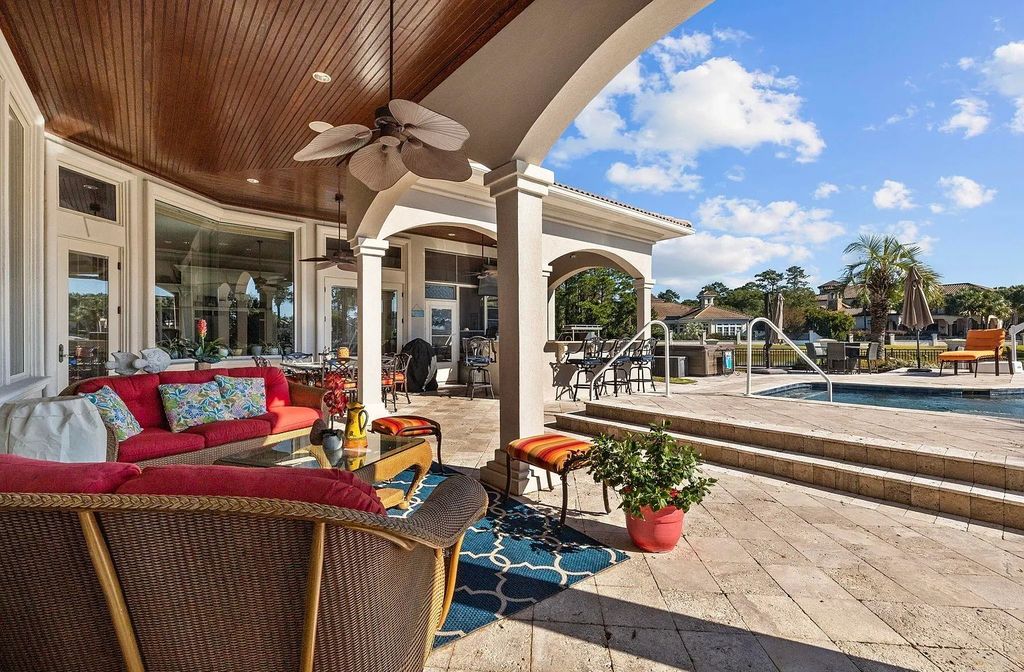 The House in Myrtle Beach is situated on 0.57 acres of land, which includes more than 200 feet of golf course and lakefront views, now available for sale. This home located at 1495 Scala Ct, Myrtle Beach, South Carolina