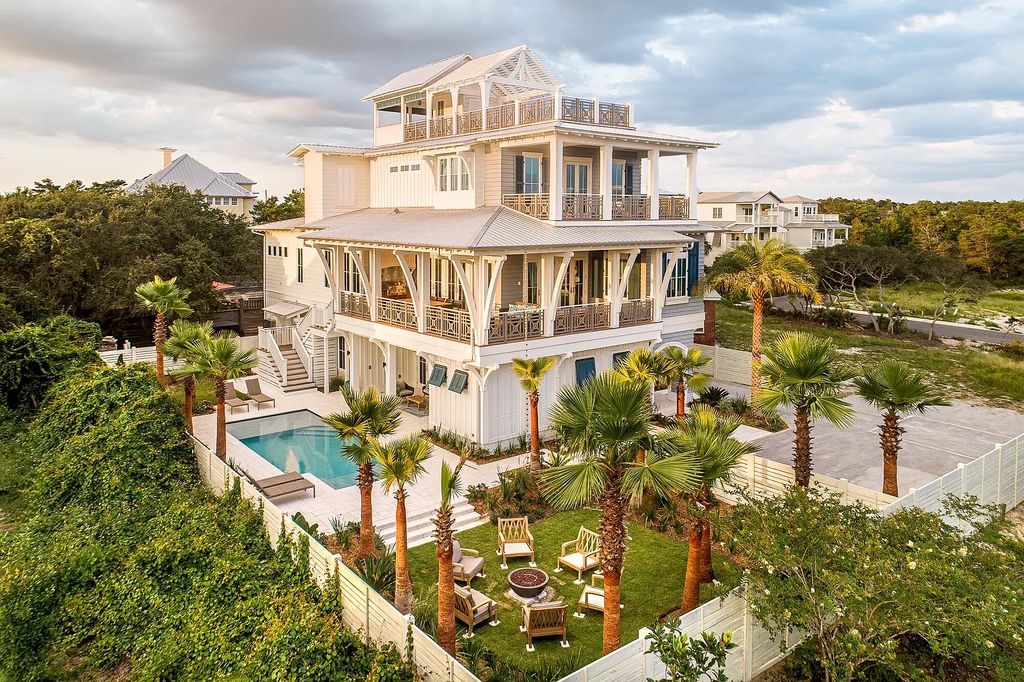 178 Pompano Street, Inlet Beach, Florida is an extraordinary Nantucket inspired home located only 200 yards away from the sandy white beaches of Inlet Beach with vaulted pecky cypress ceilings, leather porcelain floors, and the highest grade finishes.