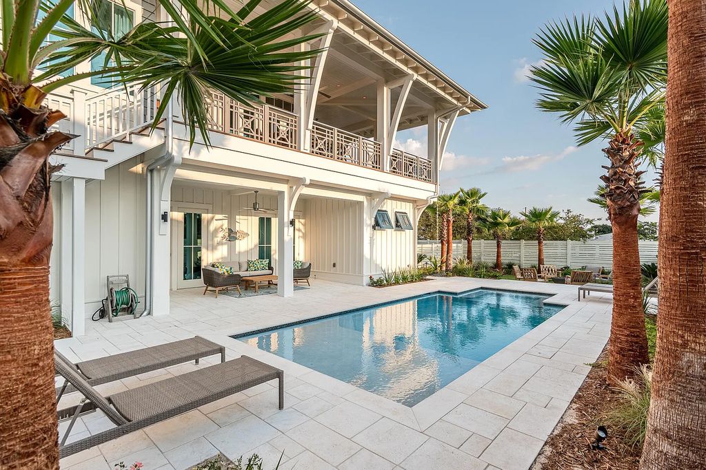 178 Pompano Street, Inlet Beach, Florida is an extraordinary Nantucket inspired home located only 200 yards away from the sandy white beaches of Inlet Beach with vaulted pecky cypress ceilings, leather porcelain floors, and the highest grade finishes.