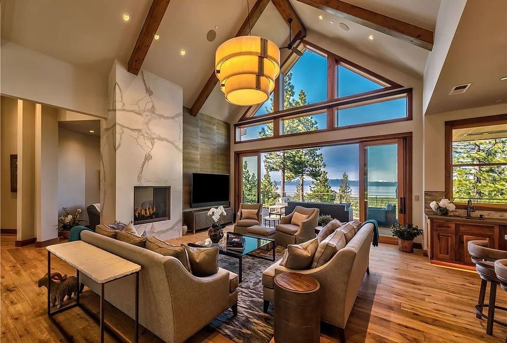 545 Eagle Drive, Incline Village, Nevada is a spectacular estate was meticulously crafted Susie Yanagi AIA design with high quality finish work including double quartzite kitchen islands, gated drive and interior paver heated courtyard.