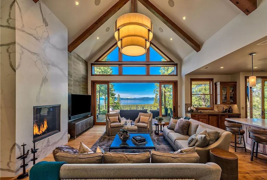 545 Eagle Drive, Incline Village, Nevada is a spectacular estate was meticulously crafted Susie Yanagi AIA design with high quality finish work including double quartzite kitchen islands, gated drive and interior paver heated courtyard.