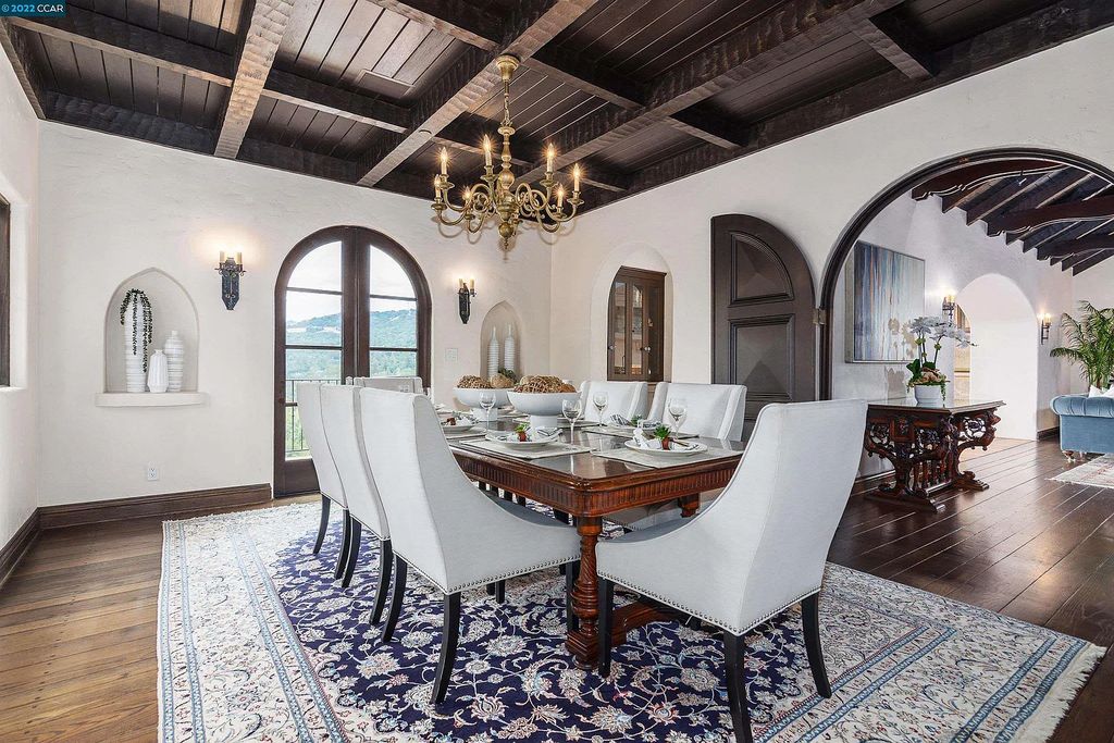 160 Camino Don Miguel, Orinda, California is a Spanish Revival estate originally constructed in 1929 sited on private gated grounds with breathtaking panoramic views, Mediterranean landscaping, offer a resort-like setting with direct access to the Orinda Country Club golf course.