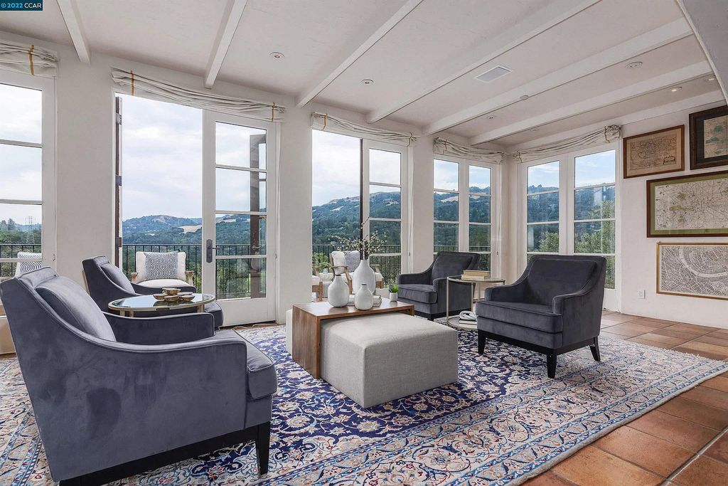 160 Camino Don Miguel, Orinda, California is a Spanish Revival estate originally constructed in 1929 sited on private gated grounds with breathtaking panoramic views, Mediterranean landscaping, offer a resort-like setting with direct access to the Orinda Country Club golf course.