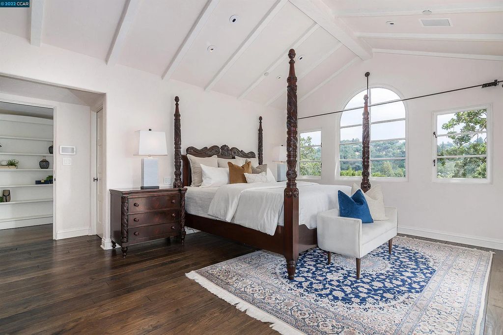 160 Camino Don Miguel, Orinda, California is a Spanish Revival estate originally constructed in 1929 sited on private gated grounds with breathtaking panoramic views, Mediterranean landscaping, offer a resort-like setting with direct access to the Orinda Country Club golf course.